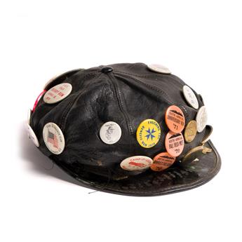 MAKER UNKNOWN Leather motorcycle cap with 30 buttons still attached.